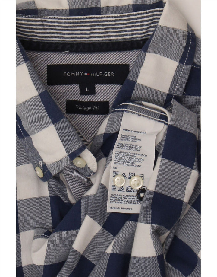 TOMMY HILFIGER Mens Vintage Fit Shirt Large Blue Check Cotton