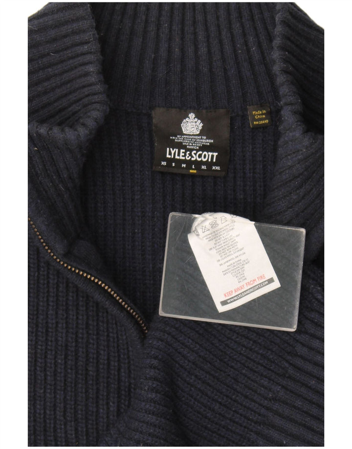 Lyle & Scott Herre Zip Neck Jumper Sweater Large Navy Blue Wool
