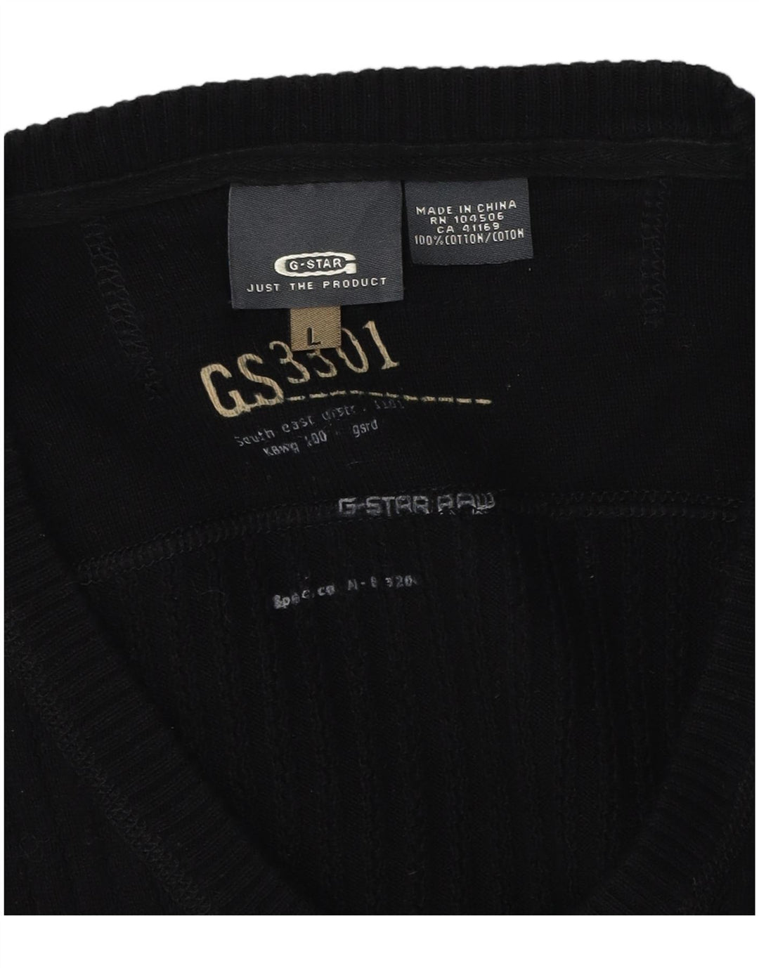 G-Star Herre 3301 V-hals sweater Stor sort bomuld