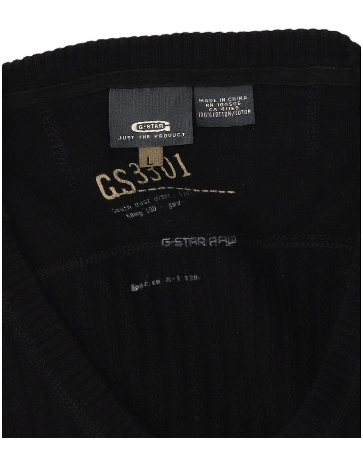 G-Star Herre 3301 V-hals sweater Stor sort bomuld