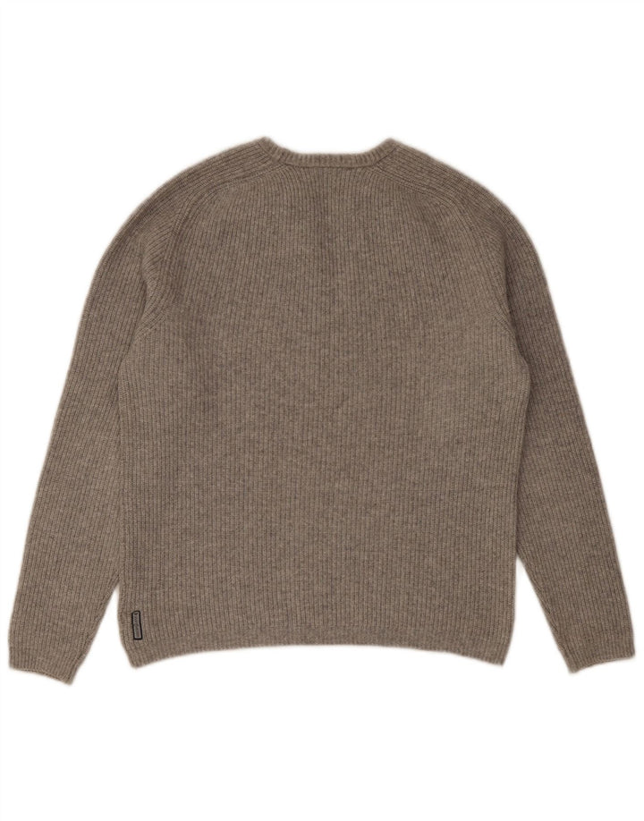 Armani Herre Slim Fit Jumper Sweater med rund hals Stor grå bomuld