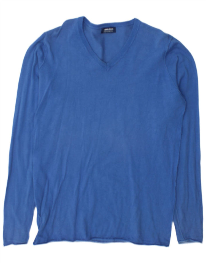 Zara Herre V-hals sweater XL Blå Bomuld