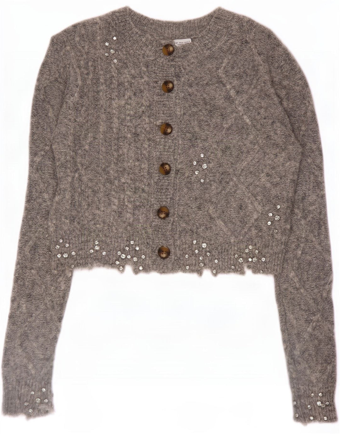 Zara Womens Crop Cardigan Sweater UK 10 Small Grå Polyamid