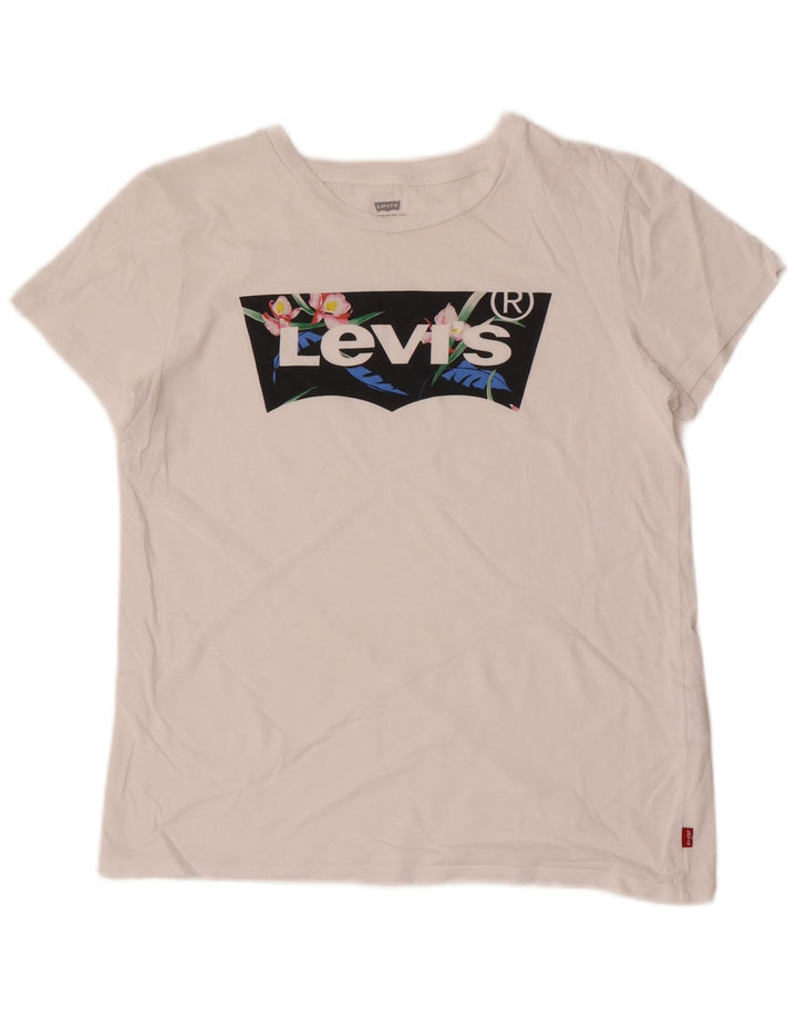 Levi's Grafisk T-shirt top til kvinder UK 12 Medium hvid bomuld