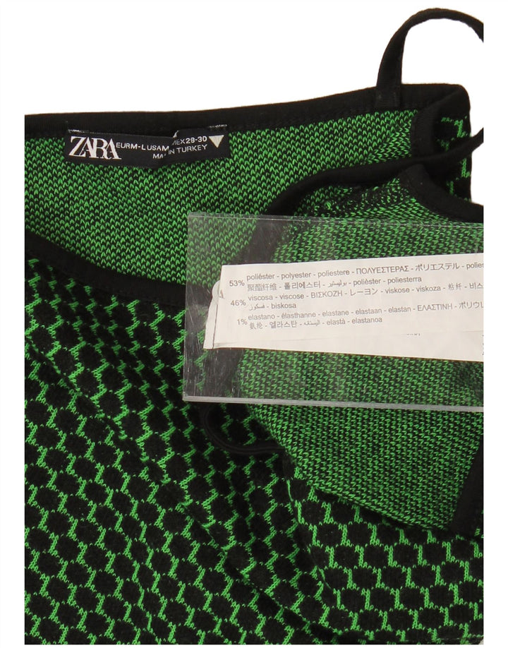 ZARA Womens Crop Halter Top UK 12 Medium Green Check Polyester