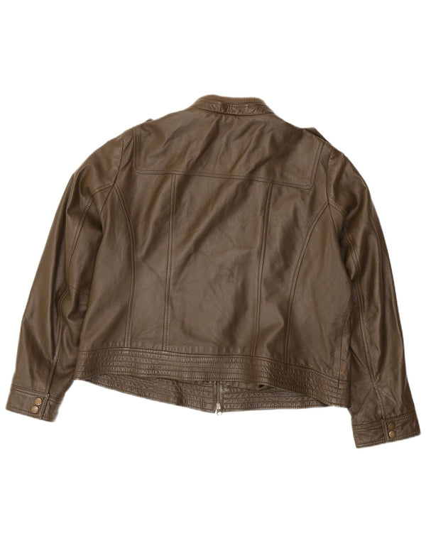 SOUTH Womens Crop Military Læderjakke UK 24 3XL Khaki Læder