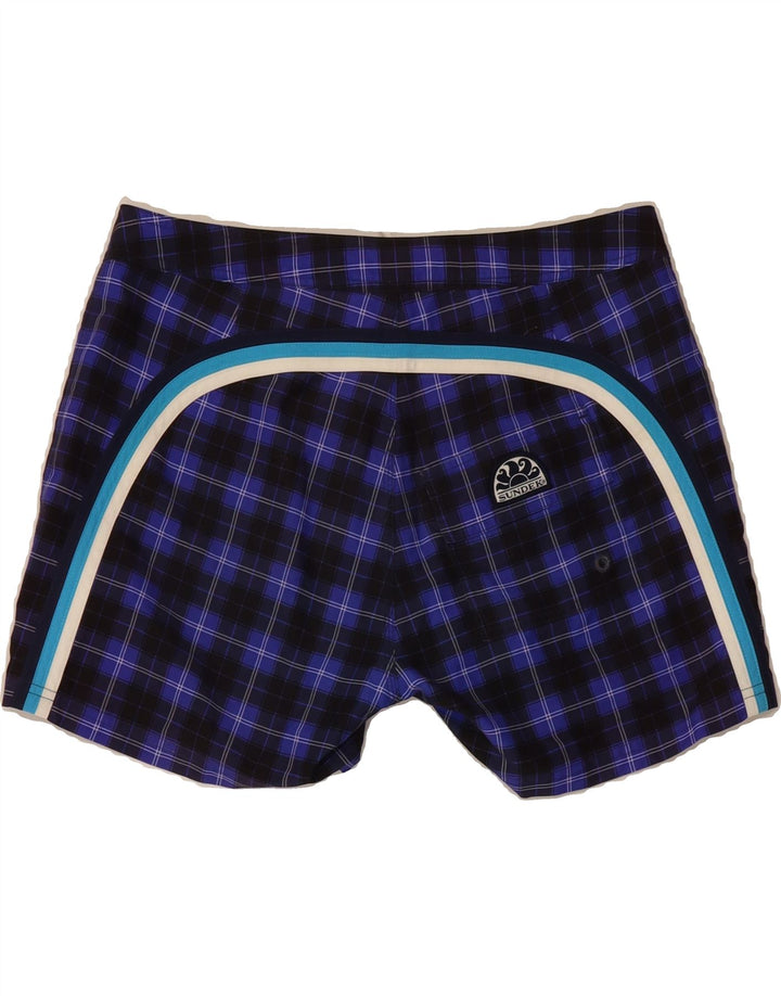 SUNDEK Mens Swimming Shorts Medium  Blue Check Polyester Vintage Sundek and Second-Hand Sundek from Messina Hembry 