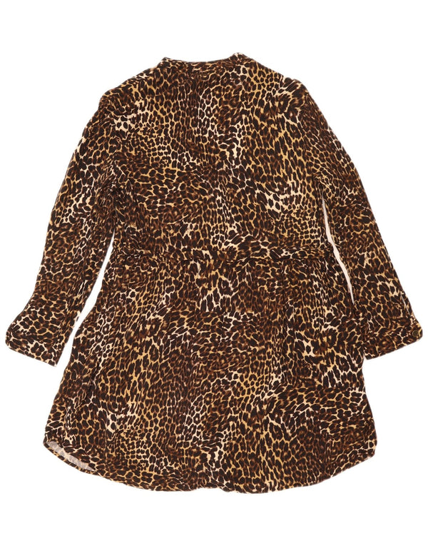 Zara Womens Z1975 skjortekjole UK 10 Small Brown Animal Print Viscose