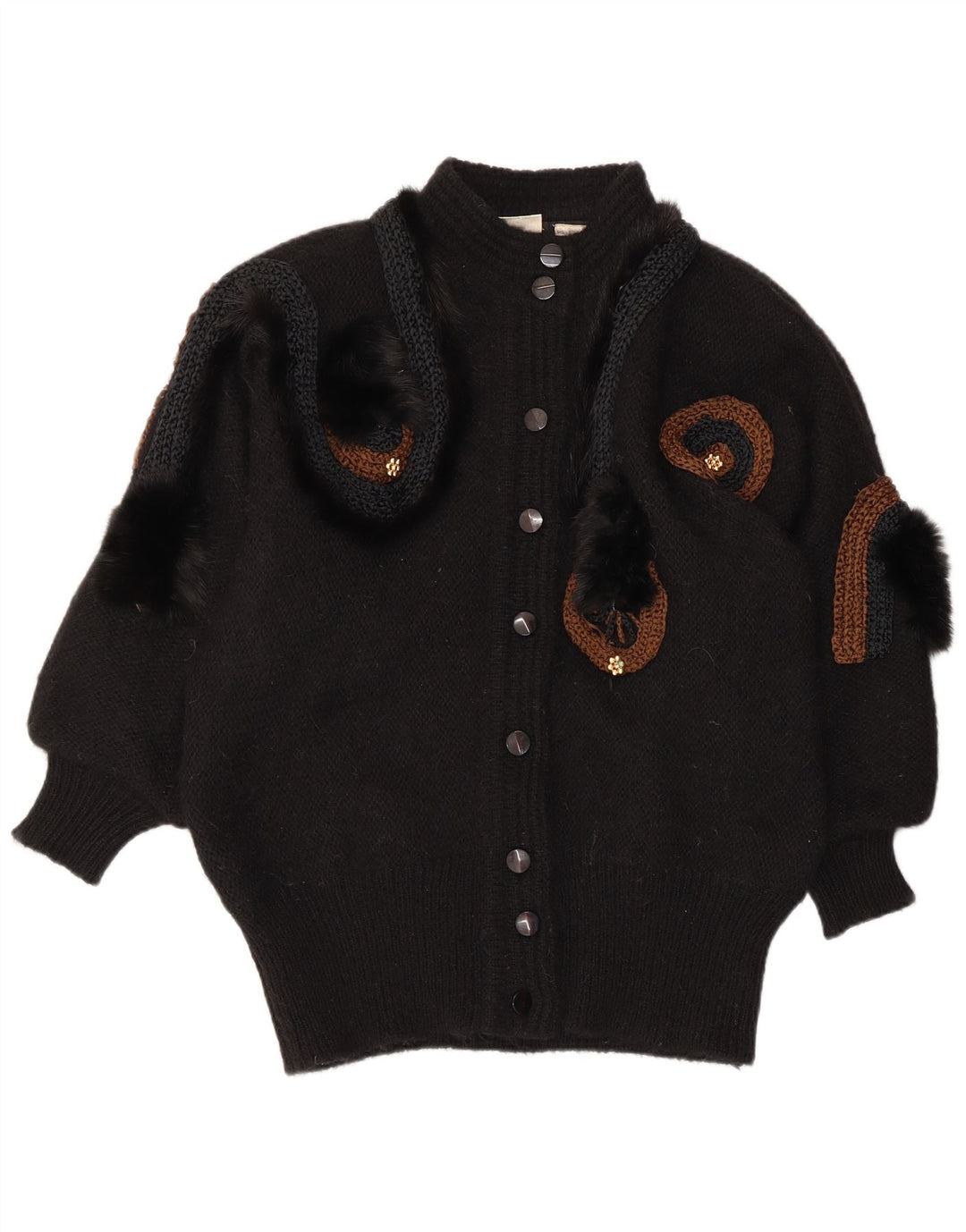 VINTAGE kvinders abstrakt mønster cardigan sweater EU 42/44 Large Black