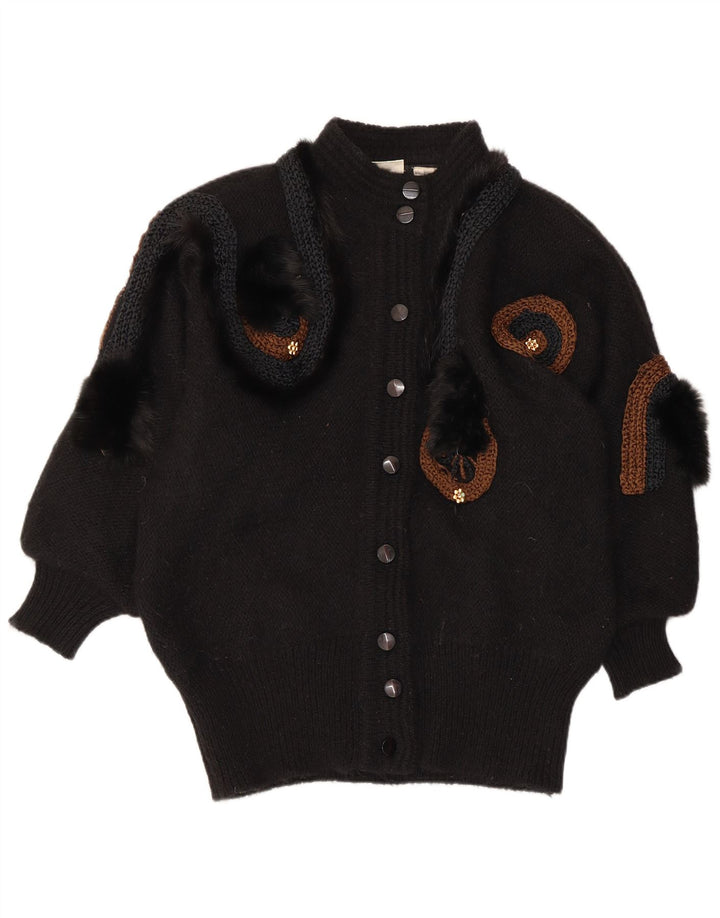 VINTAGE kvinders abstrakt mønster cardigan sweater EU 42/44 Large Black