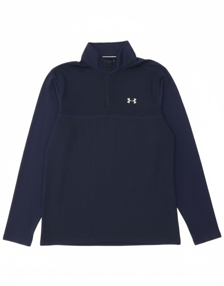 UNDER ARMOUR Mens Zip Neck Pullover Tracksuit Top Medium Navy Blue