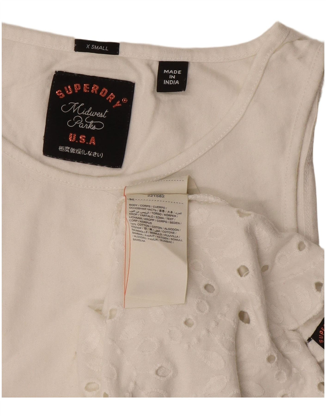 Superdry Regular Fit T-Shirt Top UK 6 XS Off White Bomuld