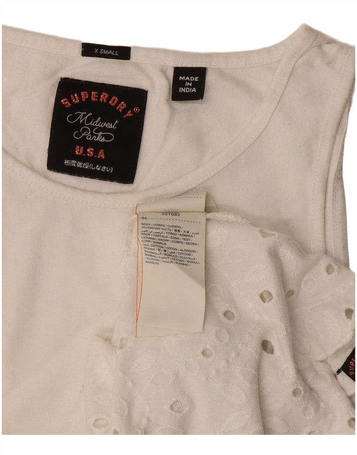 Superdry Regular Fit T-Shirt Top UK 6 XS Off White Bomuld