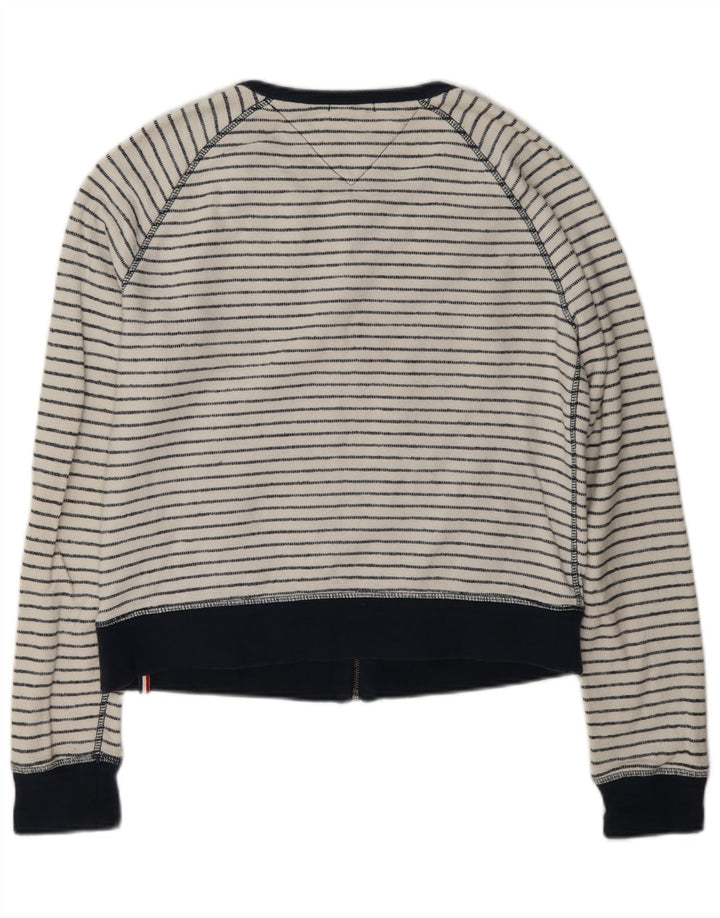 Tommy Hilfiger Dame træningsdragt Top Jakke UK 14 Medium Hvid Stribet