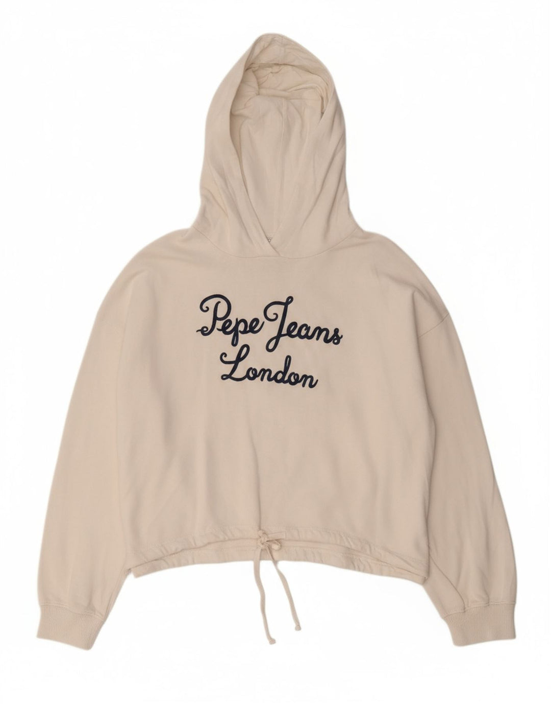 PEPE JEANS Womens Oversized Crop Graphic Hoodie Jumper UK 14 Medium White