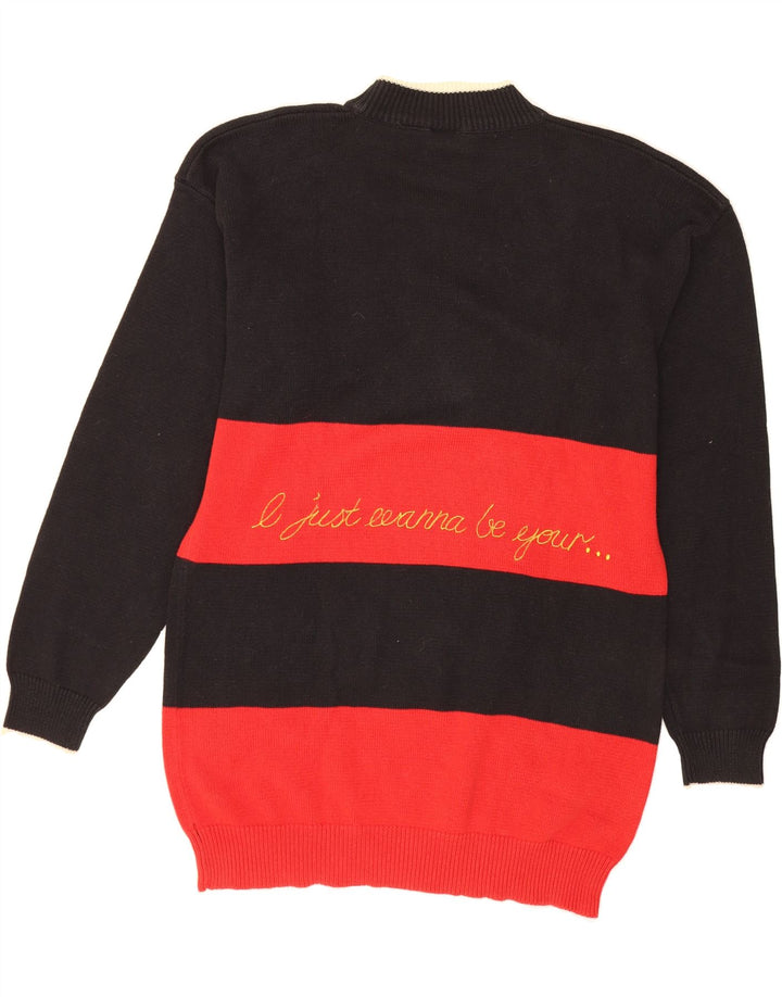 VINTAGE Womens Graphic Crew Neck Jumper Sweater UK 14 Medium Black Vintage Vintage and Second-Hand Vintage from Messina Hembry 