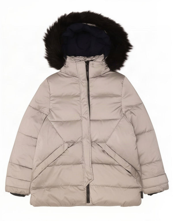 Zara Pige Hætte Vatteret Frakke 13-14 År Sølv Polyester