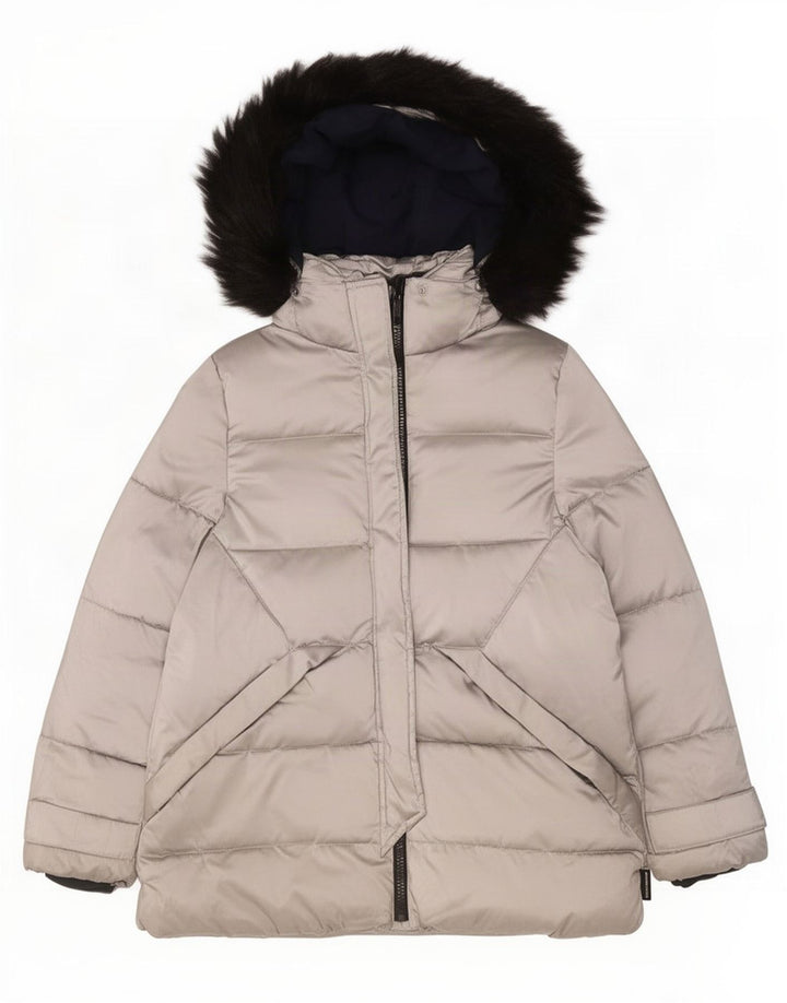Zara Pige Hætte Vatteret Frakke 13-14 År Sølv Polyester