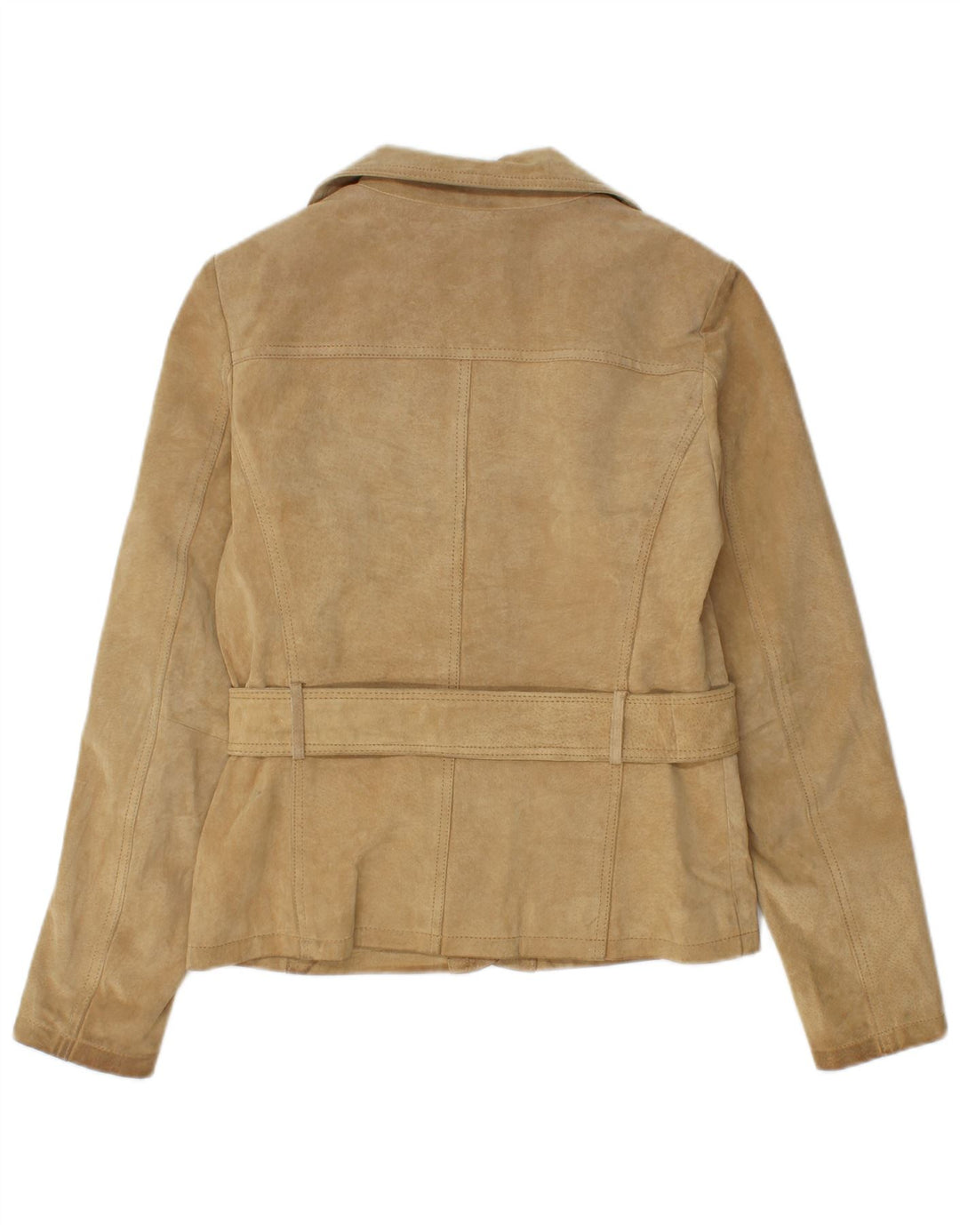 Vintage dame 2-knaps ruskindsblazerjakke UK 10 lille beige læder