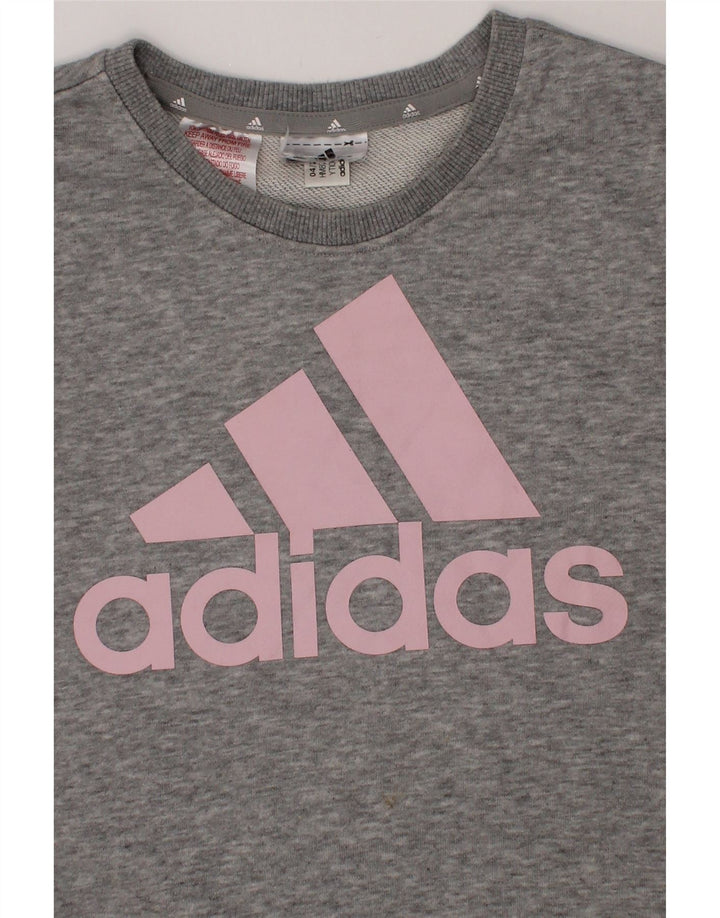 ADIDAS Girls Graphic Sweatshirt Jumper 11-12 Years Grey Vintage Adidas and Second-Hand Adidas from Messina Hembry 