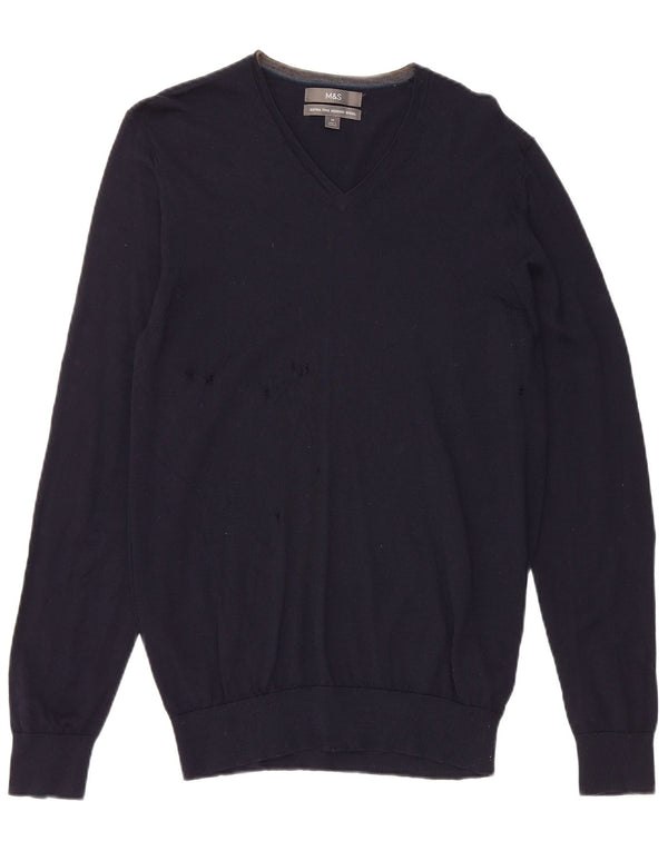 Marks & Spencer Herre V-hals sweater Medium Marineblå Merinould