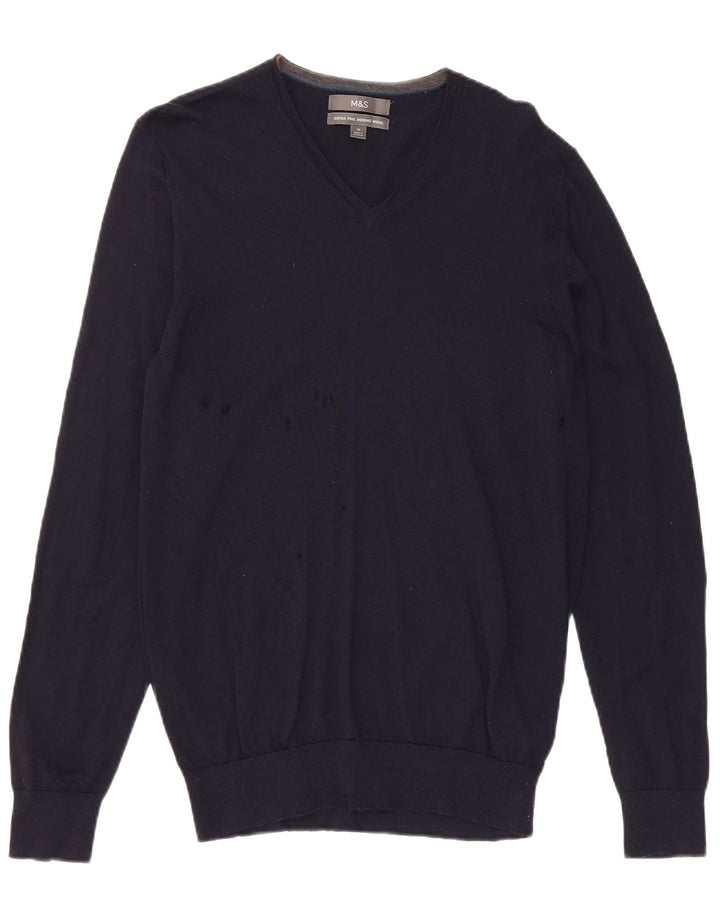 Marks & Spencer Herre V-hals sweater Medium Marineblå Merinould