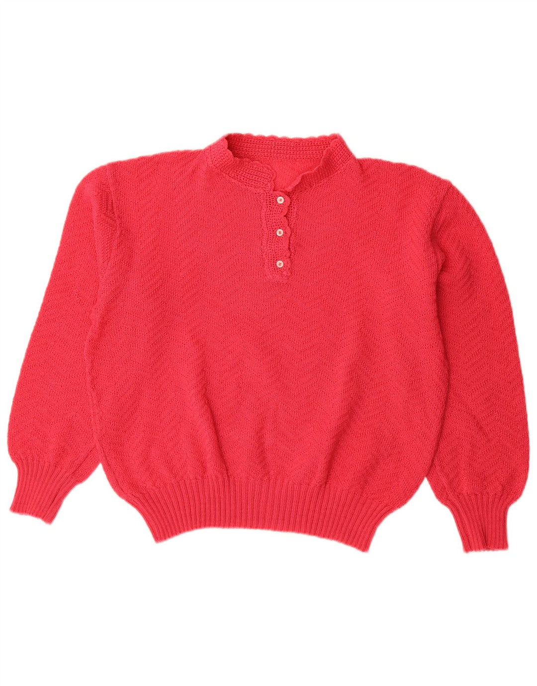 Vintage Womens Button Neck Jumper Sweater UK 16 Large Red