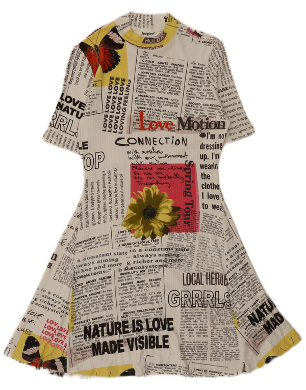 Desigual Dameavis Grafisk A-Line Kjole UK 12 Medium White Viscose