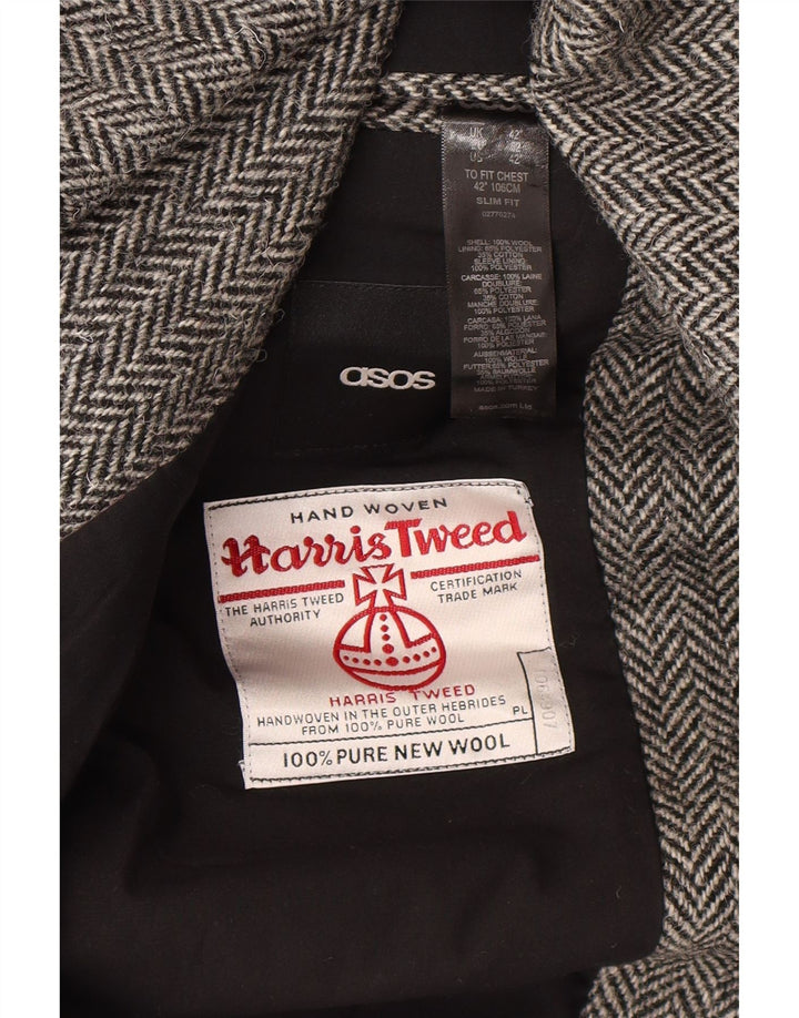 Asos Harris Tweed Herre Slim Fit Blazer Jacket UK 42 XL Grå sildeben