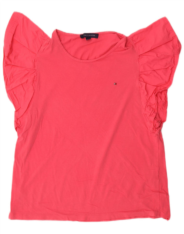 TOMMY HILFIGER Dame Batwing Bluse Top UK 14 Large Pink Bomuld