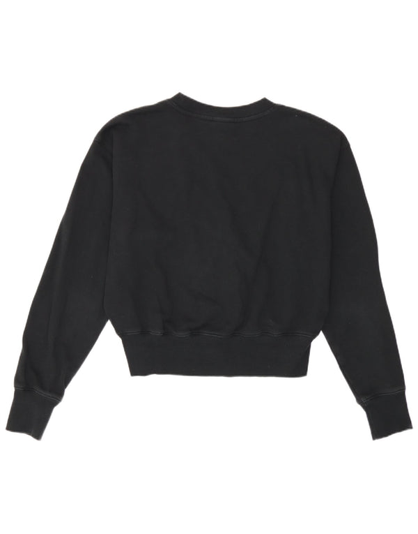 Champion Womens Crop Graphic Sweatshirt Jumper UK 14 Medium Black Cotton