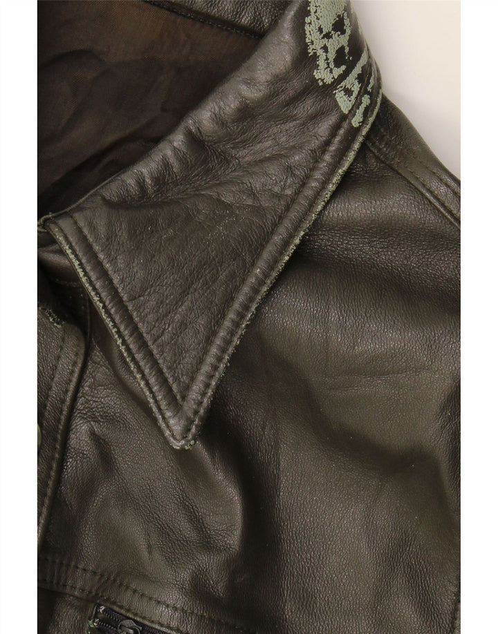 VINTAGE Womens Leather Jacket IT 44 Medium Grey Leather Vintage Vintage and Second-Hand Vintage from Messina Hembry 