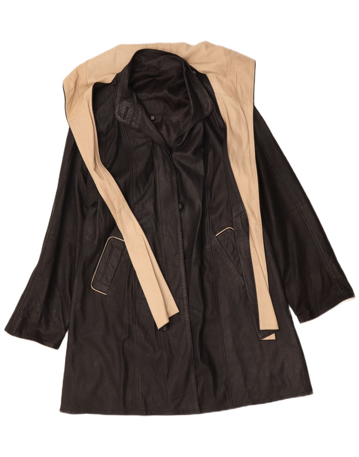 Vintage dameoversize læderfrakke UK 6 XS Sort