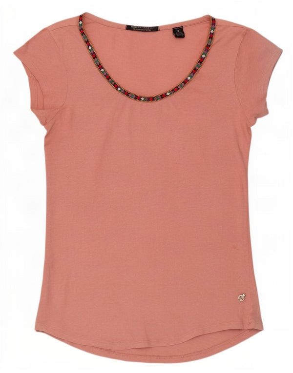 Maison Scotch Dame T-Shirt Top UK 12 Medium Pink Geometrisk Bomuld