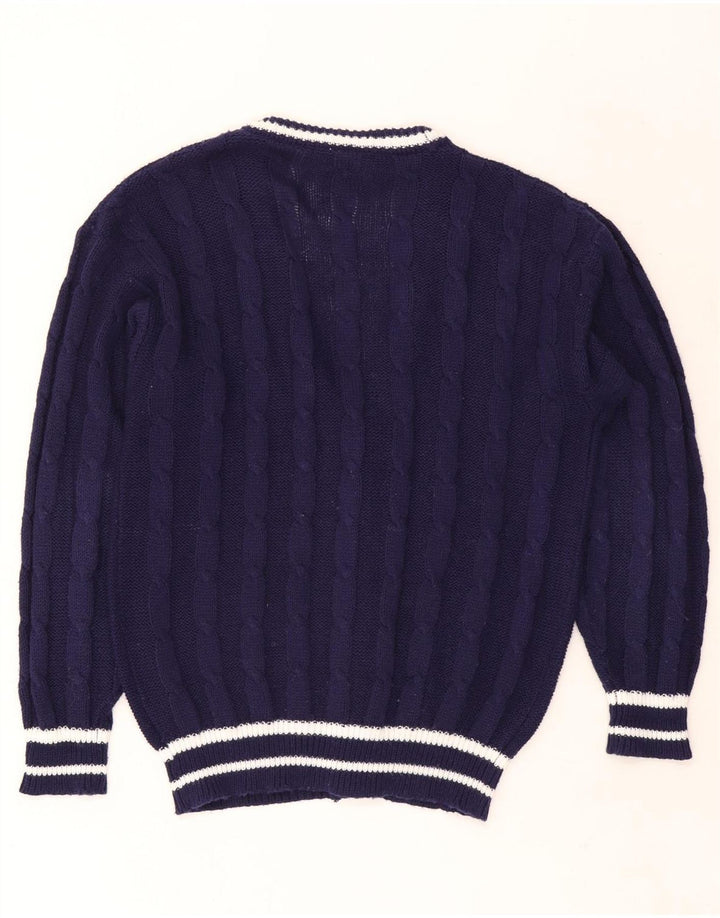Vintage cardigan sweater til mænd IT 48/50 Mellem marineblå stribet polyester