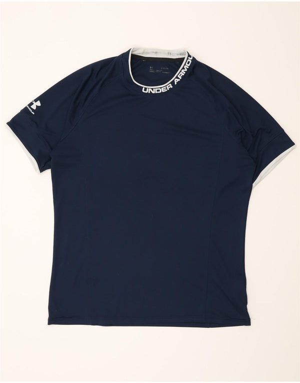Under Armour Herre Heat Gear Grafisk T-Shirt Top XL Navy Blue Polyester