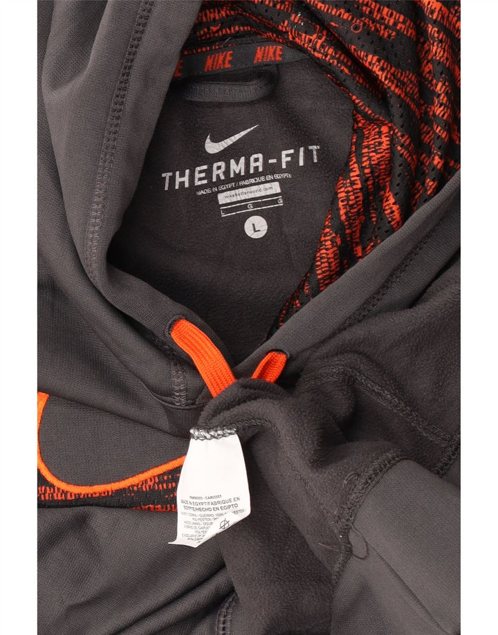 Nike Herre Therma-Fit grafisk hættetrøje Jumper Large Grå Polyester
