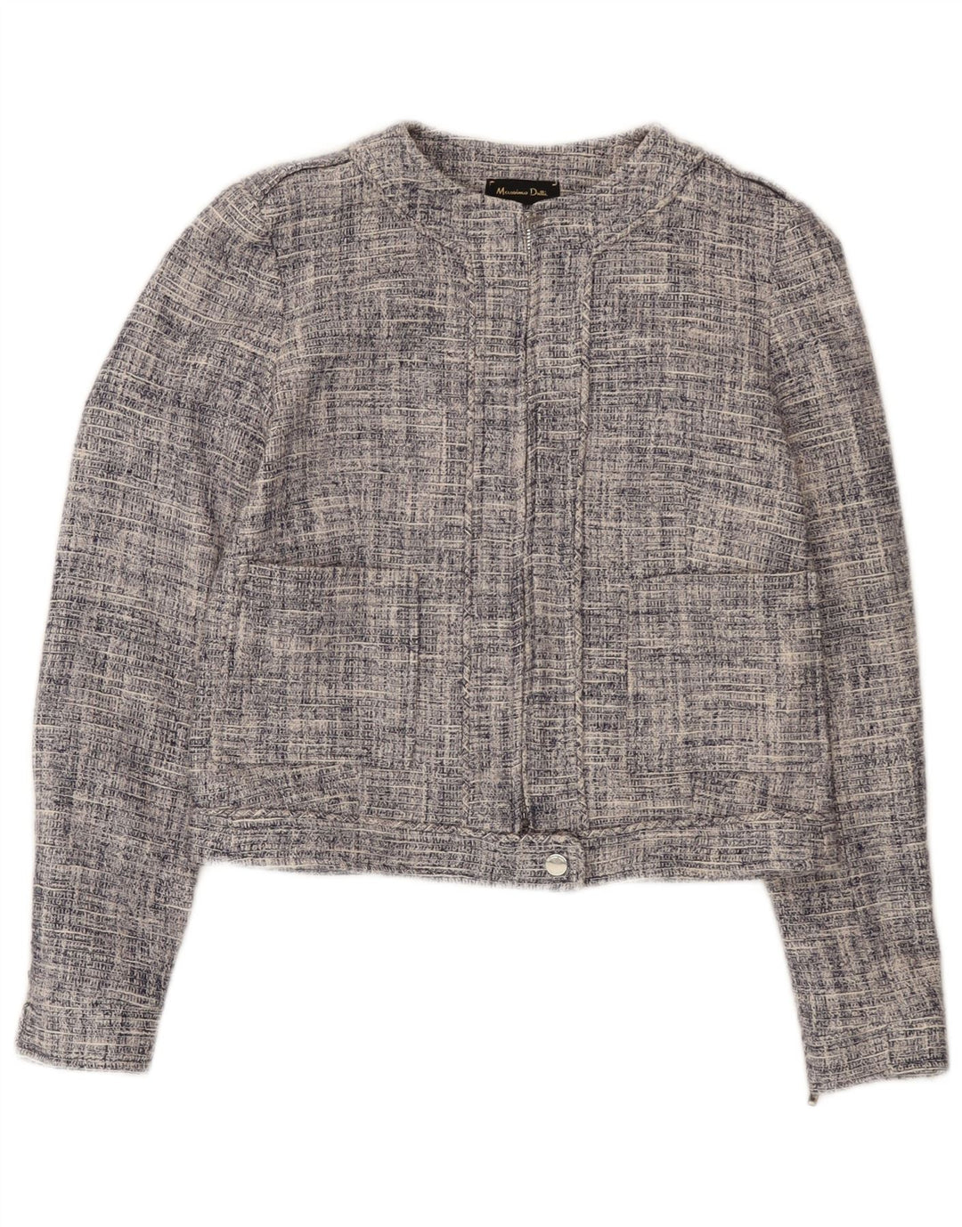 Massimo Dutti Dame Crop Blazerjakke med fuld lynlås EU 36 XS marineblå bomuld