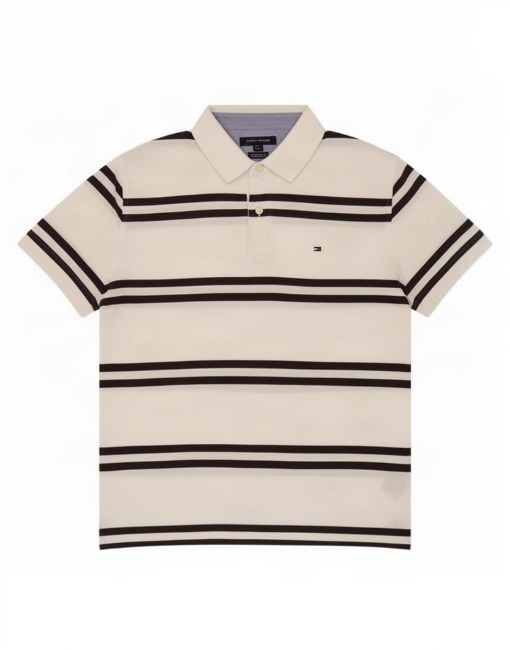 Tommy Hilfiger Herre Polo Shirt Stor Hvid Stribet