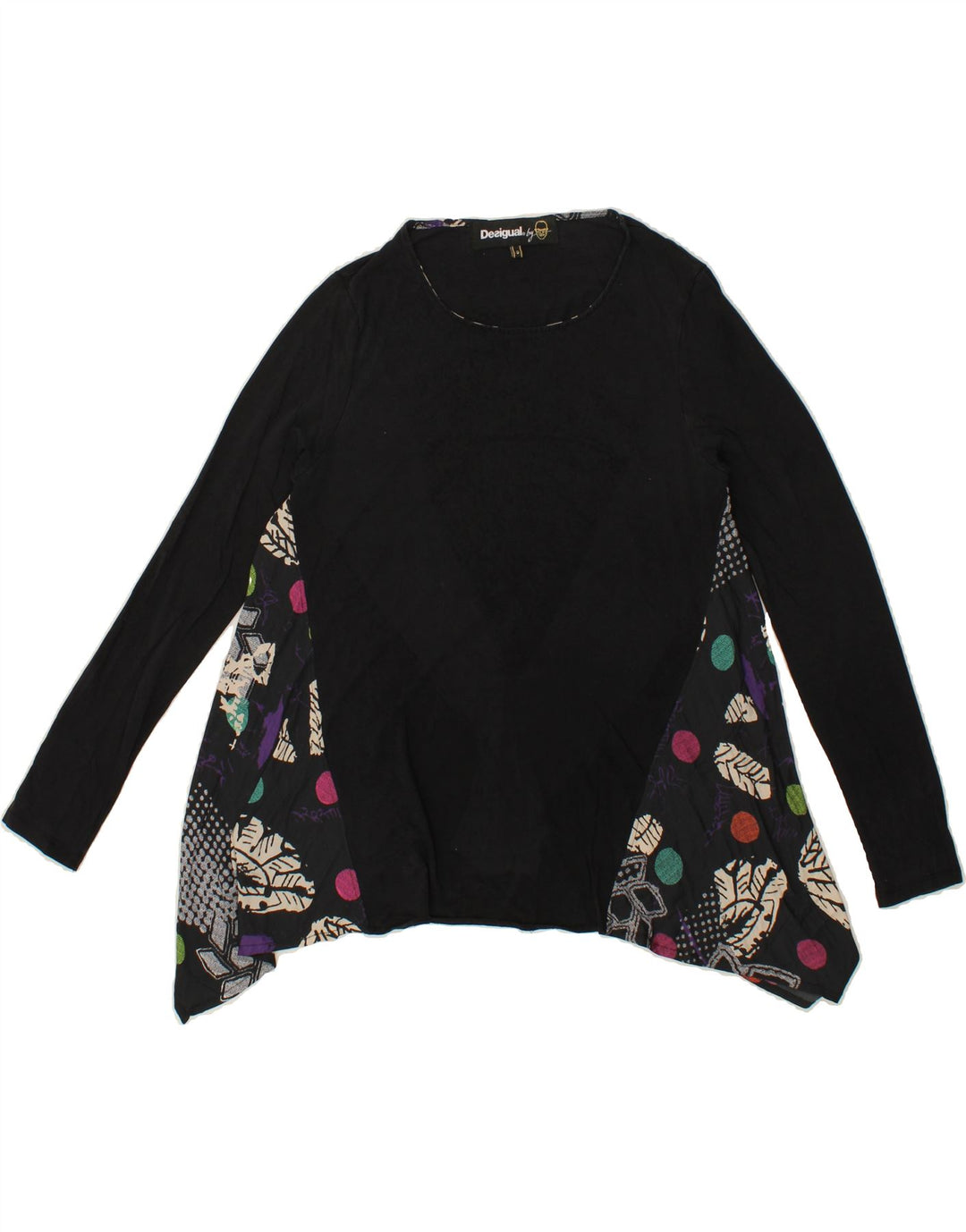 DESIGUAL Womens Abstract Pattern Tunic Top UK 10 Small Black Vintage Desigual and Second-Hand Desigual from Messina Hembry 