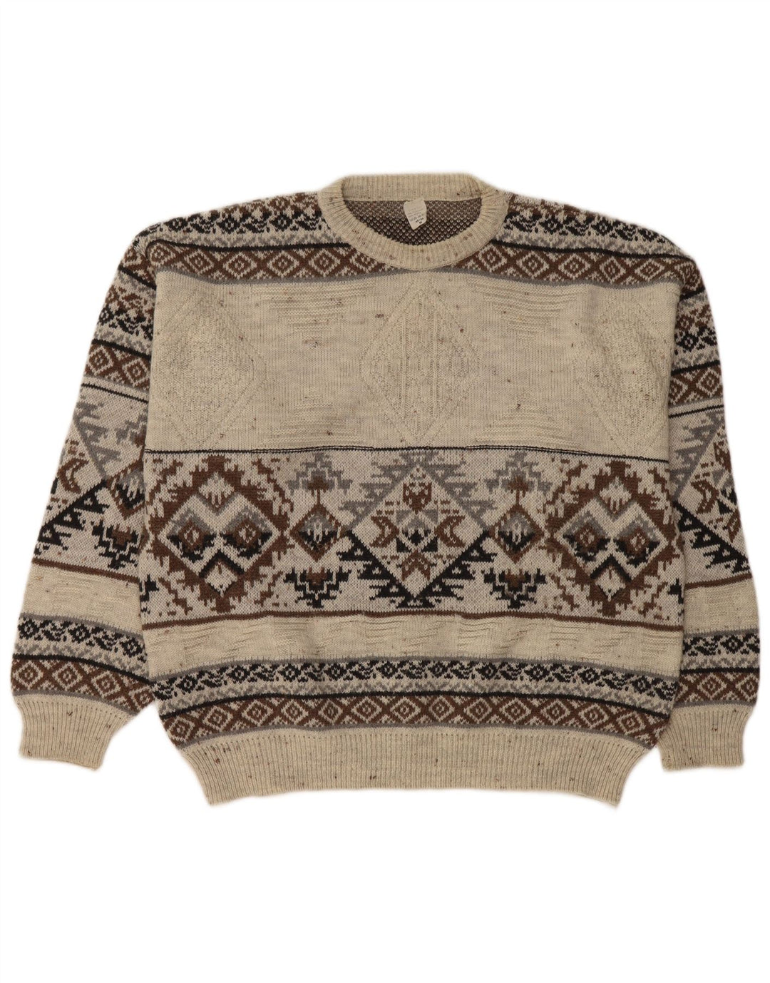 Vintage sweater med rund hals til mænd IT 48/50 Medium White Fair Isle