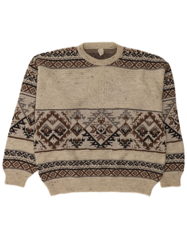 Vintage sweater med rund hals til mænd IT 48/50 Medium White Fair Isle