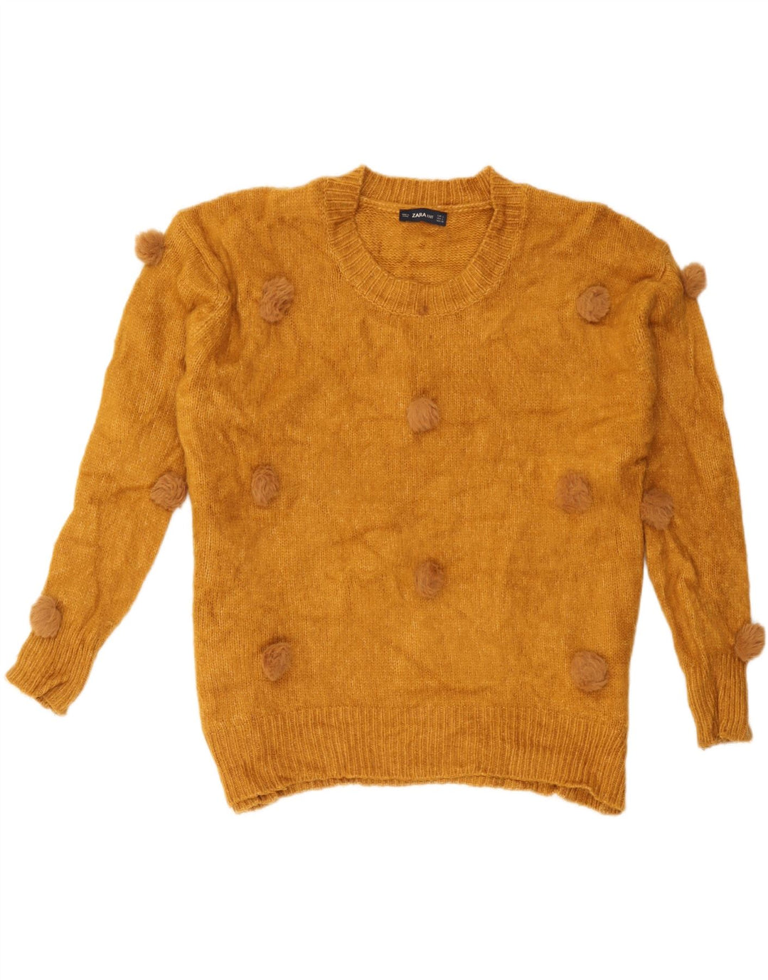 Zara Dame Oversized Crew Neck Jumper Sweater UK 14 Large Yellow Spotted