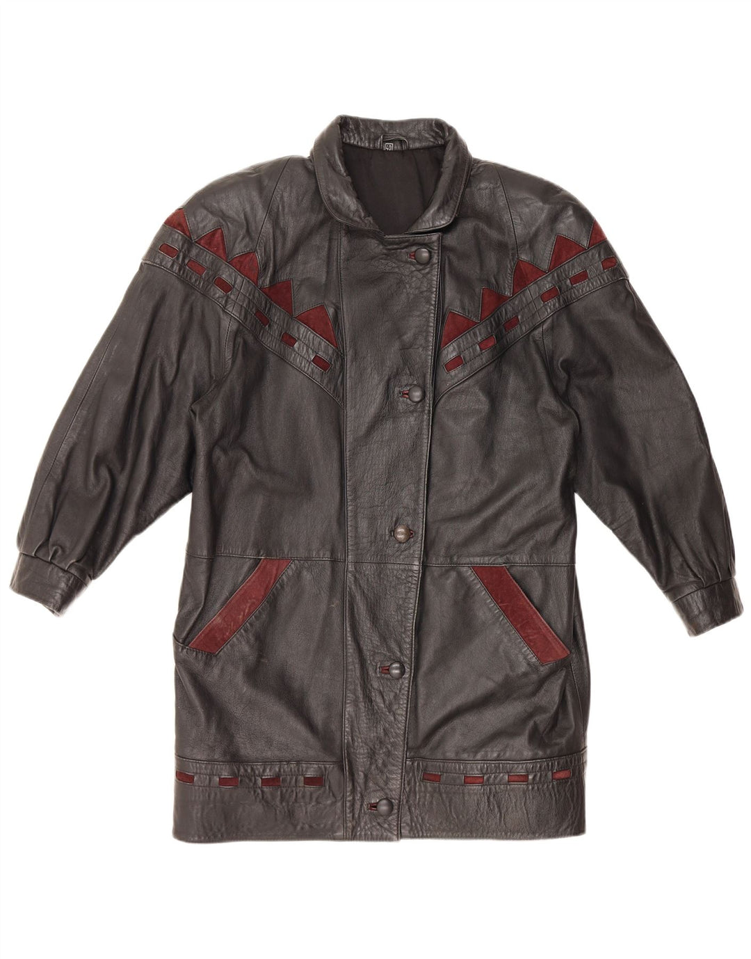 VINTAGE Oversized læderfrakke til kvinder IT 40 Lille sort læder