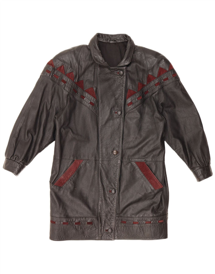 VINTAGE Oversized læderfrakke til kvinder IT 40 Lille sort læder