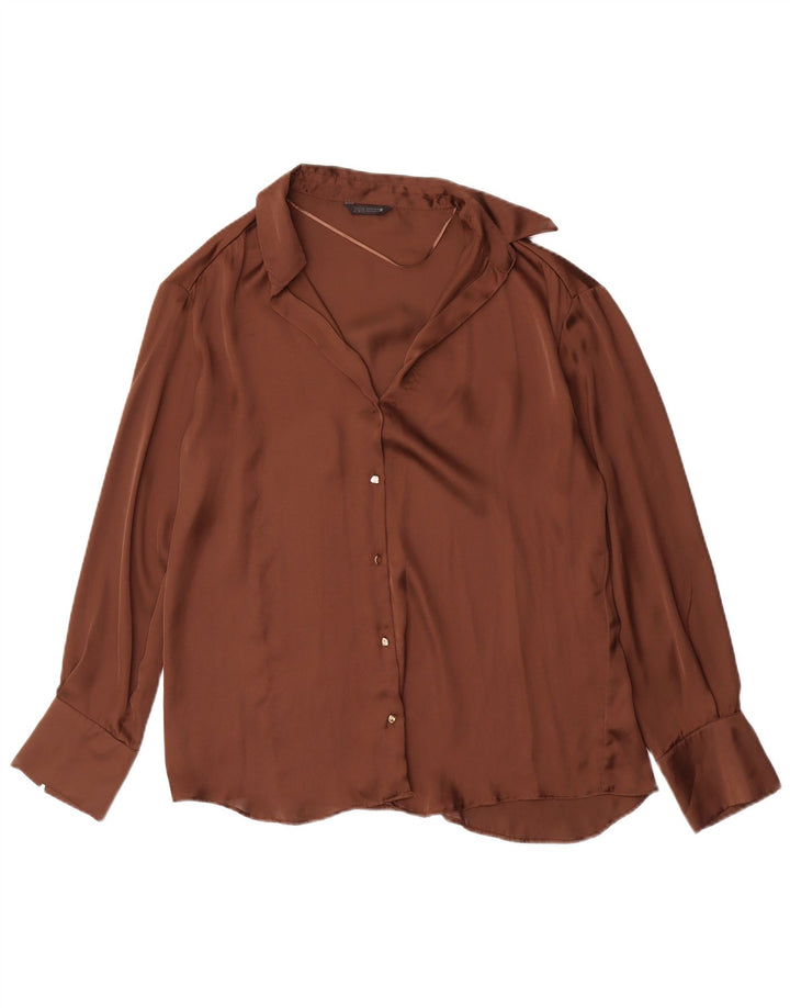ZARA Oversized skjortebluse til kvinder UK 10 Lille brun polyester