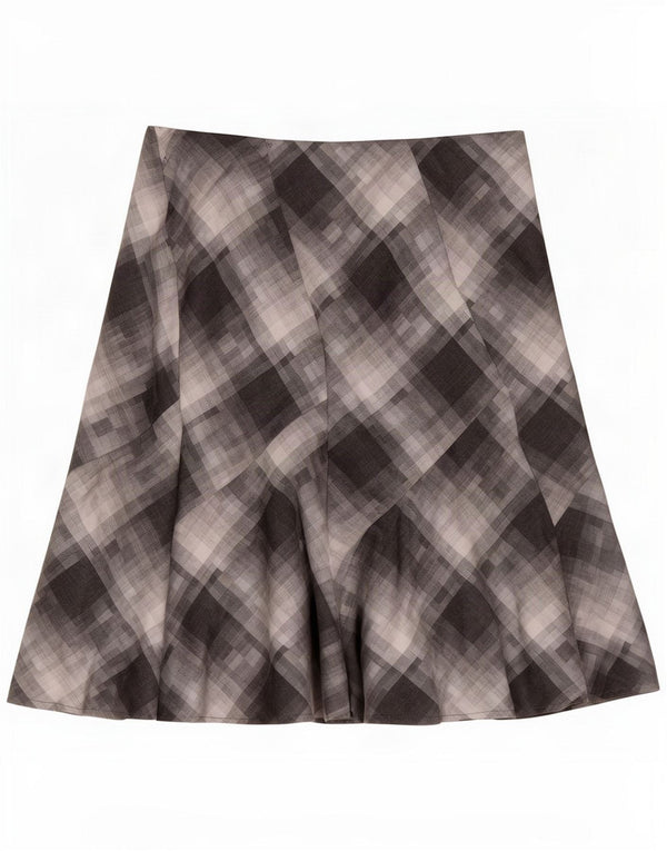 Marks & Spencer Dame Midi Nederdel UK 20 2XL W38 Grå Plaid Polyester
