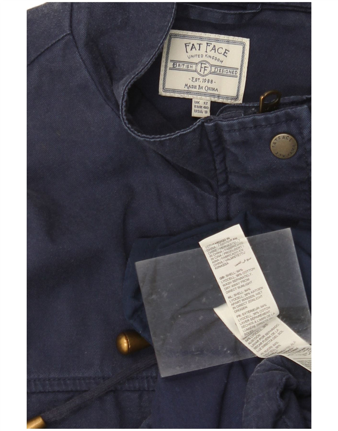 FAT FACE Militærjakke til kvinder UK 12 Medum Navy Blue Lyocell