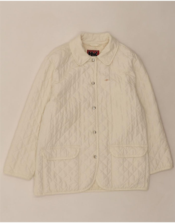 VINTAGE Womens Quilted Jacket UK 16 Large White Polyester Vintage Vintage and Second-Hand Vintage from Messina Hembry 