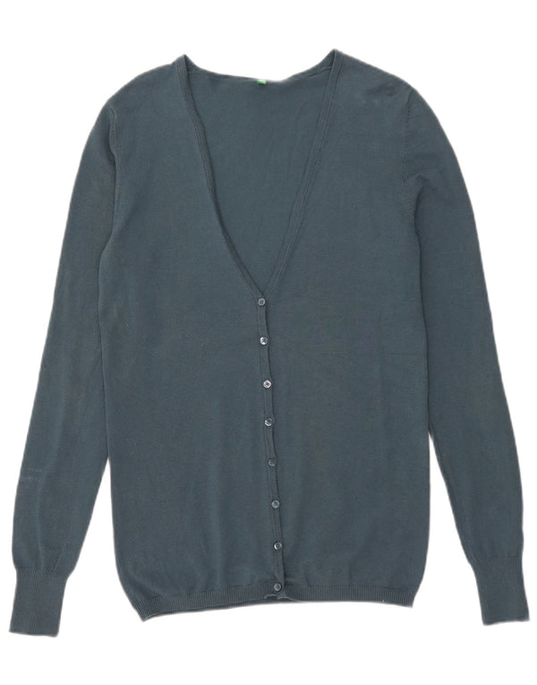 Benetton Dame Cardigan Sweater UK 14 Stor Blå Bomuld